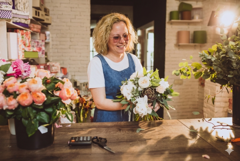 Florista Marina de Flores Meraki trabajando