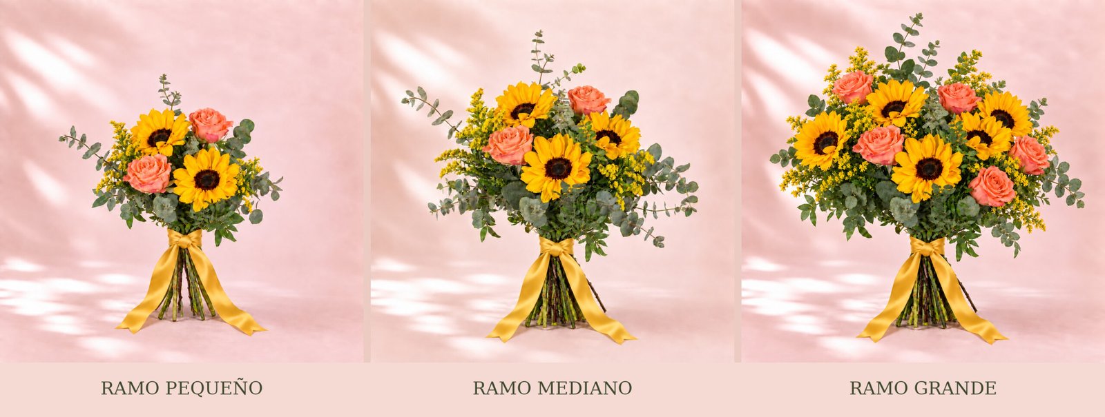 Comparativa de ramo pequeño, mediano y grande — Flores MERAKI Tenerife