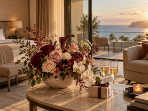 Decoración floral de Flores MERAKI para una ocasión especial en un hotel de Tenerife